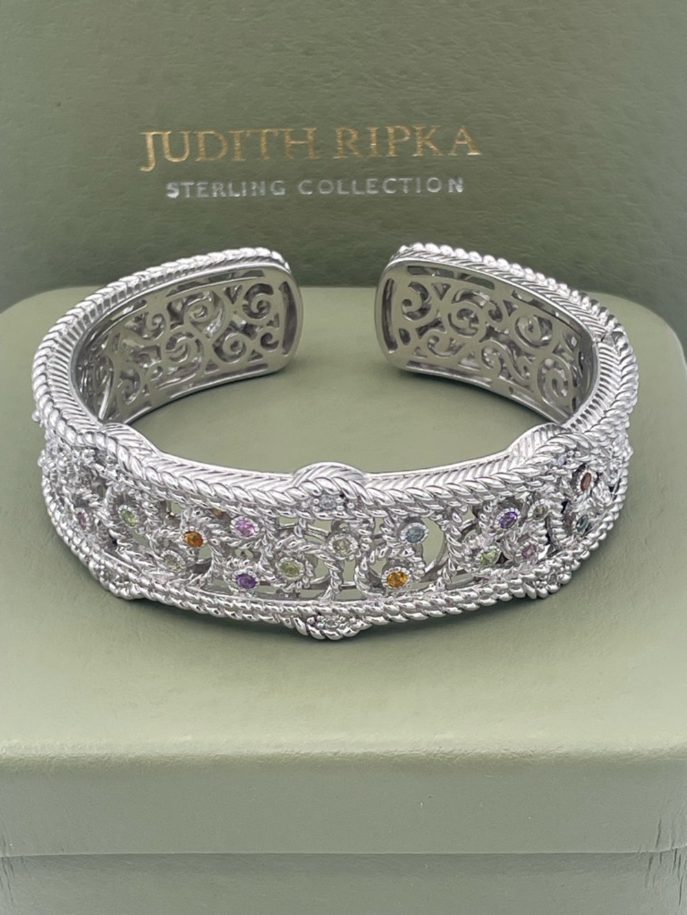 Judith Ripka Sterling Silver 925 Multi Gemstone CZ Cuff Bracelet Heavy 66.6g - Picture 15 of 15